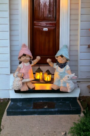 تمثال الحديقة المنزلية من MNZ-Dwarf مع مشعل ، مجموعة من 2 ، مشوّعة - Ufak Dusler Atölyesi