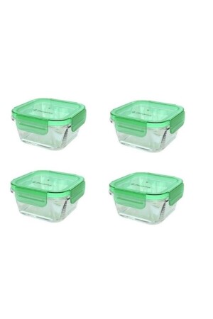 حاوية تخزين الزجاج القابلة للاستثمار MNZ-Eachable Glass Storage Container سدّة الحاوية من 4 مربع خضراء pb530083 - Paşabahçe