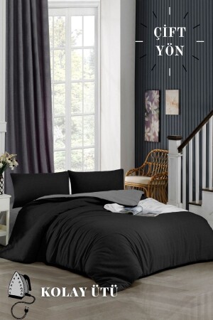 MNZ-Easy Iron-200x200 - Full-double Duvet Cover Set، Reversible (الرصاص الرمادي. ورقة السرير+المريح. k. +2Y. k) NVRPL - ELY PARKER