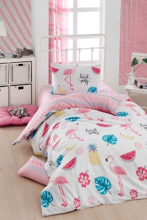 MNZ-Easy-Iron Duvet Cover Set كوكتيل واحد أبيض - Enlora Home