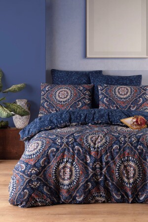 MNZ-Easy-Iron Duvet Cover Set مضاعفة الأوراق الزرقاء الداكن Ep-028725 - Enlora Home