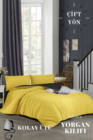 MNZ-Easy-Iron Reversible Duvet Cover-Double Bed (200x220) صفر أسود ومرحوم - Genel Markalar