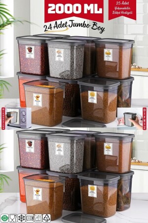 MNZ-Economic 24 Pieces Jumbo Size مستطيل الحاوية التخزين 2000 مل أنثراسيت NDY-50882 - Nandy Home