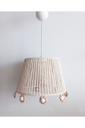 MNZ-Ecru حبل ماكرام لف حبل زهرة الخشبية الخشبية تصميم معلق مصباح شمعة 195VZ - C&A