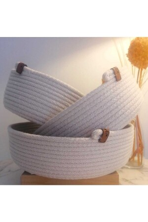 MNZ-Ecru مصنوعة يدوياً 3 قطع سلة خفاشة من خيط القطن - منظمة متعددة الأغراض - Madam