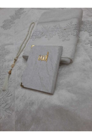 MNZ-Ecru كريم السلفيت صلاة السجادة مجموعة 4 قطع حبة صلاة حبة العروسة - Lamazihome