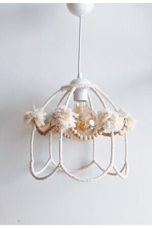 MNZ-Ecru ماكروم حبل حبل ديزي الخشب الخضراوات المصنوعة يدوياً من البومبية غرفة الأطفال والفتيات مصباح العصا الشنديلي - C&A