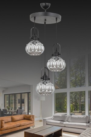 MNZ-Eda 3 قطع عصرية من الزجاج الأسود المدخن غرفة المعيشة-المطبخ مصباح معلق مرشح EDA 3 قطع - ESSLİGHT