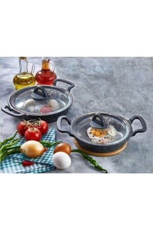 MNZ-Eda Döküm Granite 20 سم 22 سم 2 قطعة طاسة مع غطاء Esta 2 قطعة طاسة - Esta