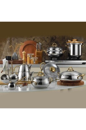 MNZ-Efes 18 Prc فولاذ المعدات المعدة المعدة الذهبية المقبض KHT64 - Kütahya Porselen