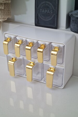 MNZ-Eight Spece Jar Set مع موقف ذهبية معقبض غطاء أبيض 161280-821 1033376. 0014 - Herevin