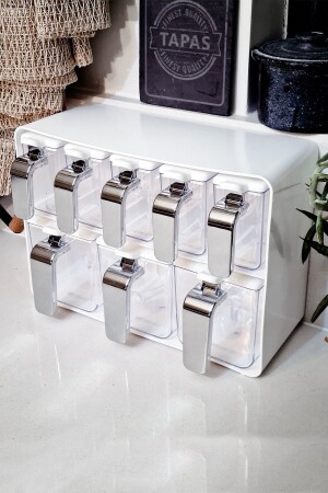 مجموعة من الـ MNZ-Eight-piece Spice Jar مع مسدس كروم و غطاء أبيض 161280-818 1033376. 0012 - Herevin