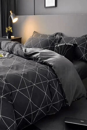 MNZ-Elastic Sheet Duvet Cover Set واحد هندسي أساسي رمادي iqon32 - İQON