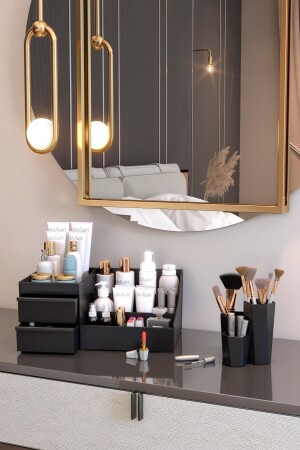 MNZ-Elegance Xl تجميل منظمة تجميل ومحفظة الفرشاة منظمة مجموعة من 2 أسود منظمة مجموعة من 2 أسود - Pufwin Home