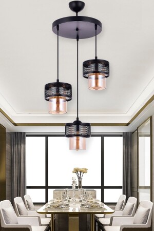 MNZ-Elegans 3-piece Glass Pendant Lamp Chandelier (أسود) ÖZP. 0592 - özpolataydınlatma