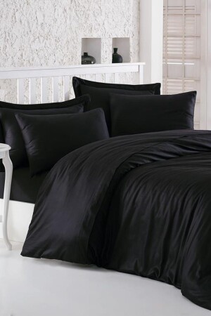 MNZ-Elegant Black Double Satin Duvet Cover Set 8680108123466 - Cotton Box