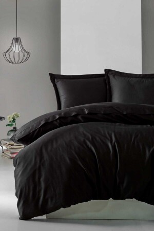MNZ-Elegant Black Satin Double Duvet Cover Set CTN-EGT-STN-Ç. K-N. T-Black - Cotton Box