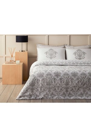 MNZ-Elegant Crown Cotton Satin King Size Duvet Cover Set 240x220 سم الفضة TYCGLR8A6N168736339070285 - English Home