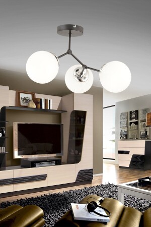 MNZ-ELEN 3-piece عصرية الكرة البيضاء الزجاجية الزجاجية Plafone Chandelier AV-AVZ0033 - avimonaydınlatma