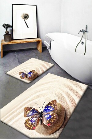 MNZ-Else طائر الرمل الأزرق نمط غسيل غير المنزلق القاعدة 2 قطع حمام السجاد الباب المرحاض مجموعة elseozelbanyo7 - Else Halı