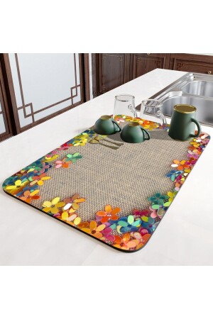 MNZ-Else زهور ملونة كونترفتوب صحن جفاف المطبخ غير المنزلق جفاف الملابس جفاف المطبخ - Else Halı