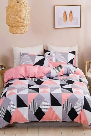 MNZ-Else مضاعفة الجانب الوردي الرمادي الهندسية السكندنافية القطن الساتين مضاعفة غطاء غطاء مجموعة أخرىisknev - Else Halı