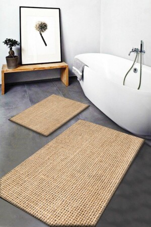 MNZ-Else Wicker Sisal Jute نمط غسيل غير المنزلق قاعدة 2 قطع حمام السجاد الباب المرحاض كأس المرحاض مجموعة Jtsbny-10 أخرىjts - Else Halı