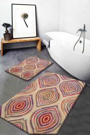 MNZ-Else Wicker Sisal Jute نمط غسيل غير المنزلق قاعدة 2 قطع حمام السجاد الباب المرحاض كأس المرحاض مجموعة Jtsbny-5 otherjts - Else Halı