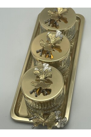 MNZ-Elysia Gold 3-piece Snack Bowl، Serving Bowl، Spice Bowl، Ice Cream Bowl، مستطيل كأس زجاجي مع صناديق FYK01YKP05 - Fiyakalı Ürünler Atölyesi