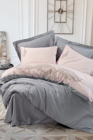 MNZ-Embroidery Satin Double Duvet Cover Set شين جراي 8680108063392 - Cotton Box
