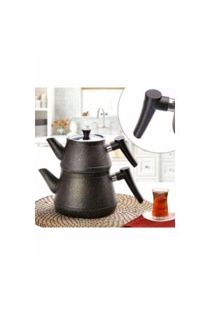 MNZ-Emerald Black Bakelite Handle Bio Granite Teapot Set حجم العائلة P230S6327 - Genel Markalar