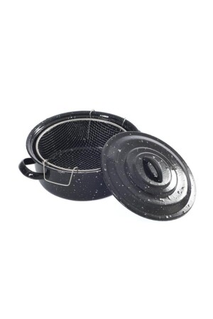 شريحة من طراز MNZ-Enamel Fryer Frying Pan مع غطاء أسود 25 سم 2019st000000306 Deep 2019ST000000306 - Essen