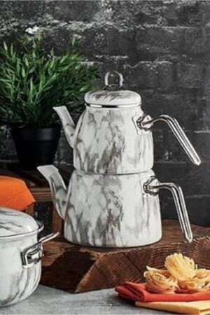 MNZ-Enamel فخمة علبة الشاي الموضة Pamukkale الرخام الأبيض 14897 - Paçi