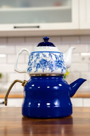 MNZ-Enamel Royal Porcelain Teapot مع حياة الشاي الزرقاء - Miss Betty