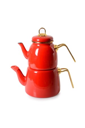 MNZ-Enamel Teapot Set حمراء PRA-1472846-2655 - İpek