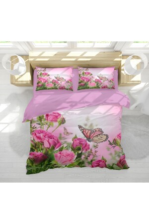MNZ-Erayshome Pink Rose 3D Digital Printed Double Duvet Cover Set Pmbe_GL_Btrly - Erays Home