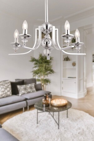 MNZ-Erza 5-piece Chrome Modern Pendant Lamp المطبخ غرفة النوم غرفة المعيشة شمعة 3694-05-CH - Apliqa