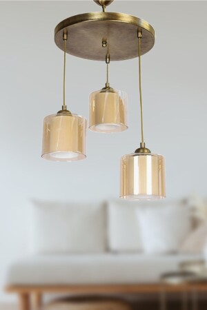 MNZ-Esila Retro Antique Color مضاعفة العسل الزجاجي شمعة العصا غرفة المعيشة - المطبخ - غرفة النوم 3 قطع شمعة Çiftcamesküçlü - Fer Avize