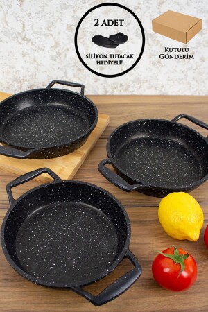 MNZ-Essenso غليان غرانيت 3 قطع كأس 18-20-22 سم سوداء - Esivitalia