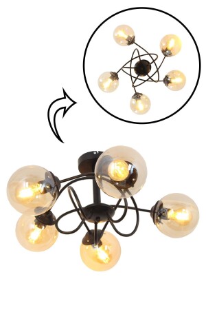 MNZ-Estala 5 قطعة شمعة بلافونيير سوداء مع زجاج عسل 01338 - Taşcan Aydınlatma