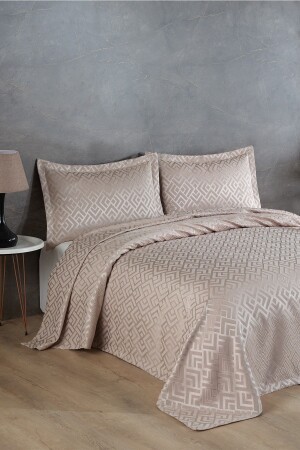 MNZ-Estila Jacquard Chenille غطاء سريري مزدوج (بيج) ESL1 - BİRHOME