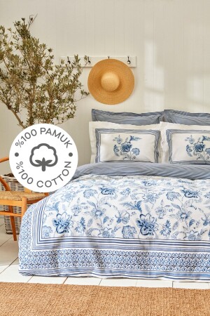 MNZ-Estrela 100% القطن مزدوج غطاء غطاء مجموعة الأزرق 200. 22. 01. 0104 - Karaca Home