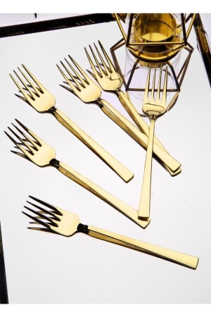 MNZ-Eterno 6 قطع التيتانيوم الذهب شوكة حلوى Eminmutfak123 - Genel Markalar