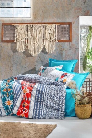 MNZ-Ethnic Double Duvet Cover Set ماريكا البحرية الأزرق 8680108048917 - Cotton Box