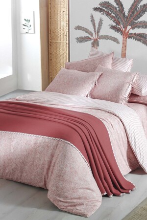 MNZ-Eva Riva Red Double 100% Cotton Duvet Cover Set مع غطاء غطاء SAREV. 3179660001 - Sarev