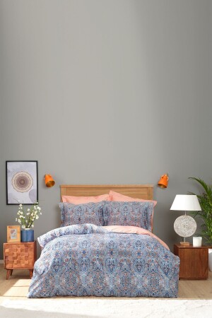 (MNZ-Evan Indigo) مضاعفة 100% قطن ساتيين غطاء غطاء 200 - Karaca Home