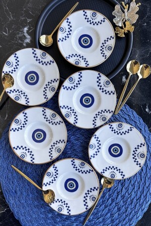 MNZ-Evil Eye Boncugu 6 Piece 11 Cm البورتلين ماتة الذهب غيلت لوحة الشاي مجموعة 6 أشخاص PDNB06CT520 - porselenden
