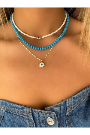 MNZ-Evil Eye Detail Perl Crystal Stone Triple Set قلادة / قلادة متعددة المجموعات - Lucky Designs