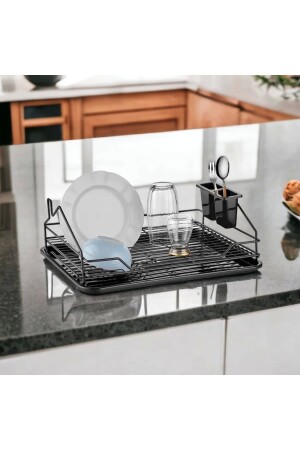 MNZ-Evim الأسود طبقة واحدة رف الأطباق LrnDish سلة - LarinHome