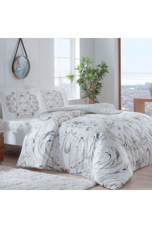 MNZ--evora Beige Cotton Satin غطاء غطاء مزدوج - Taç